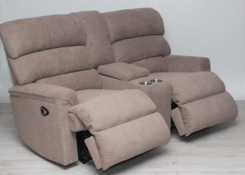 Kis méretű motoros házimozi kanapé világosbarna szövet kárpittal raktárról - Preston2