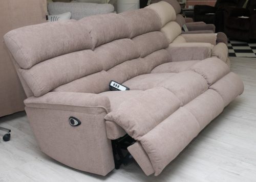 3 személyes full relax motoros kanapé Cuba világosbarna szövet kárpittal raktárról - Preston2