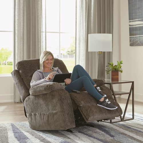 XL wellness fotel shiatsu derék masszázzsal zöldesbarna szövet kárpittal - Refresher