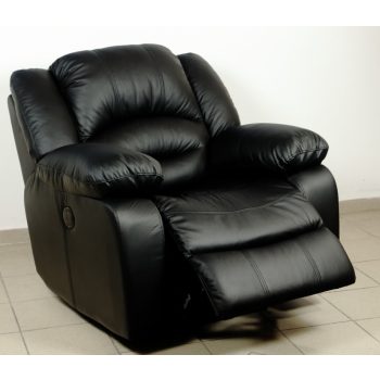 Bőr fotel emelhető lábtartóval fekete valódi bőr - Tesssin