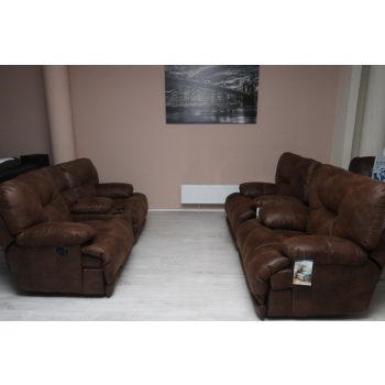   2 1 1 motoros ülőgarnitúra mozi kanapéval gesztenyebarna textilbőr kárpittal raktárról - Voyager