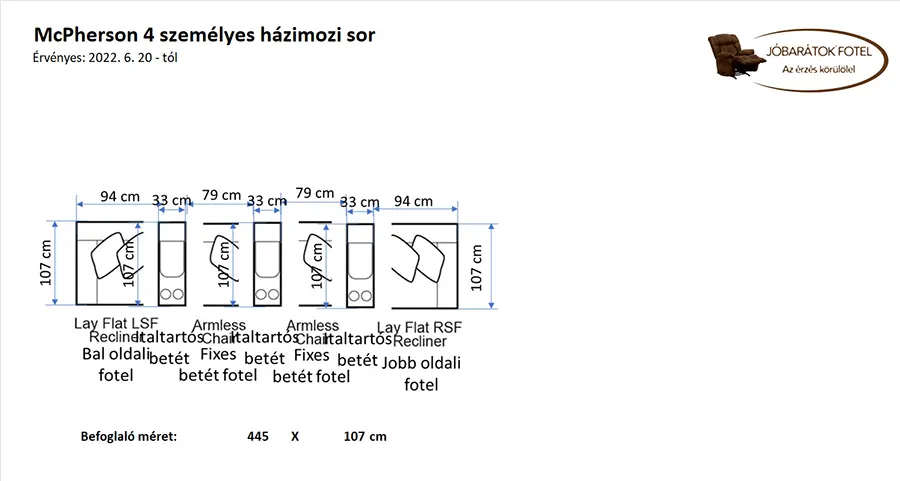 Házimozi ülés sor 4 személyes